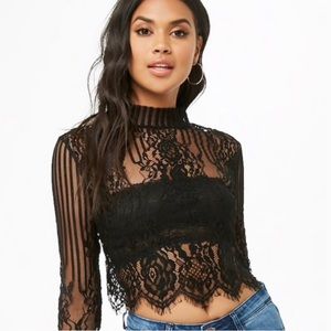Floral striped lace crop top